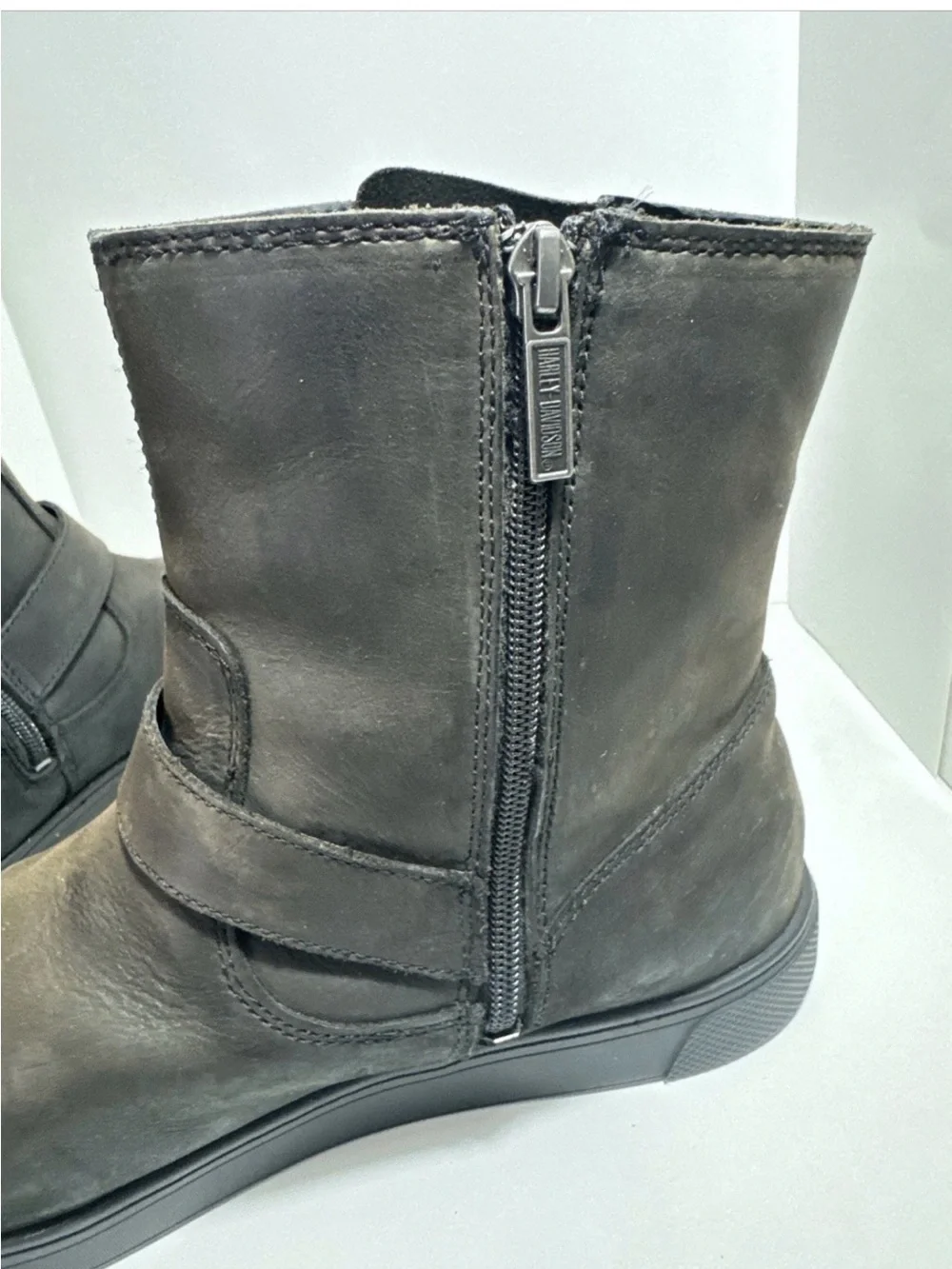 Harley-Davidson  Leather Buckle Ankle Boots Side Zipper